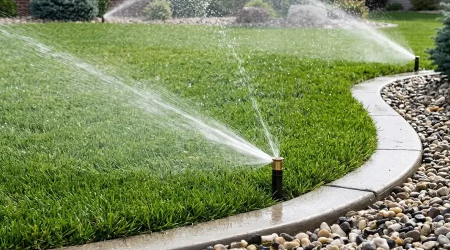 Residential sprinkler system with head-to-head coverage watering a healthy Cincinnati lawn for even irrigation, reduced dry spots, and efficient water distribution