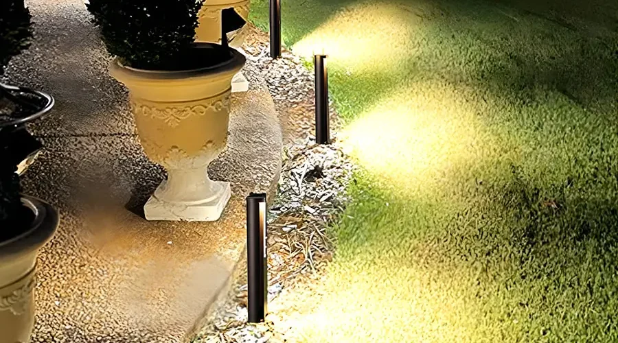 LED pathway lighting installation in Cincinnati highlighting walkway, planters, and lawn for safer nighttime visibility and improved curb appeal